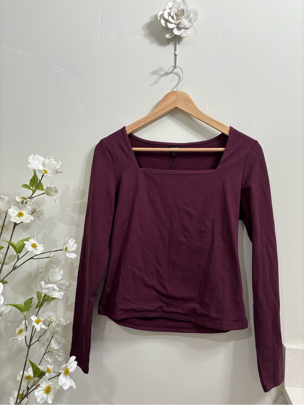Express Long Sleeve Square Neck Top - Plum
